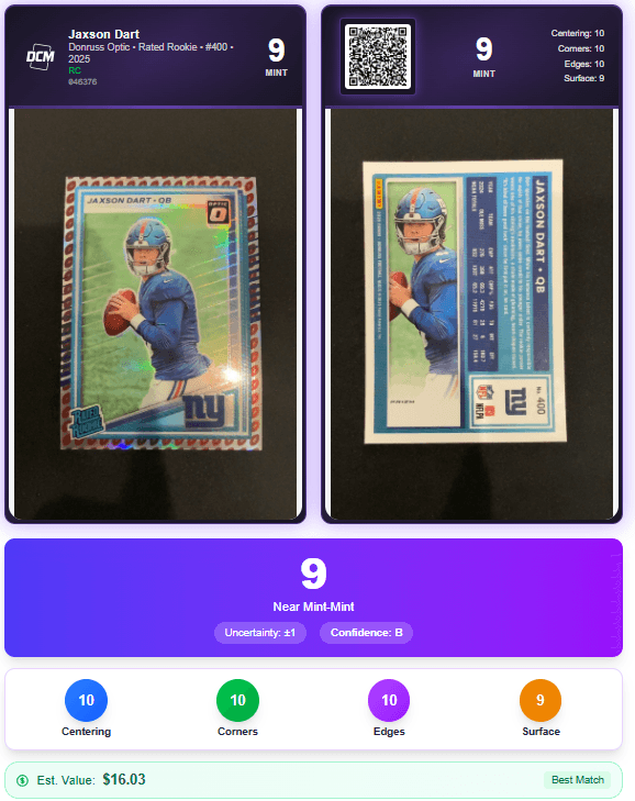 Jaxson Dart graded card report