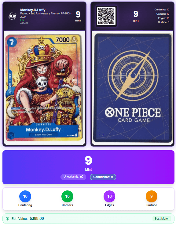One Piece Monkey.D.Luffy graded card report